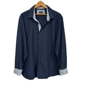 Rosso Milano Italy Men’s Navy Blue Modern Fit Long Sleeve Dress Shirt XL/17.5